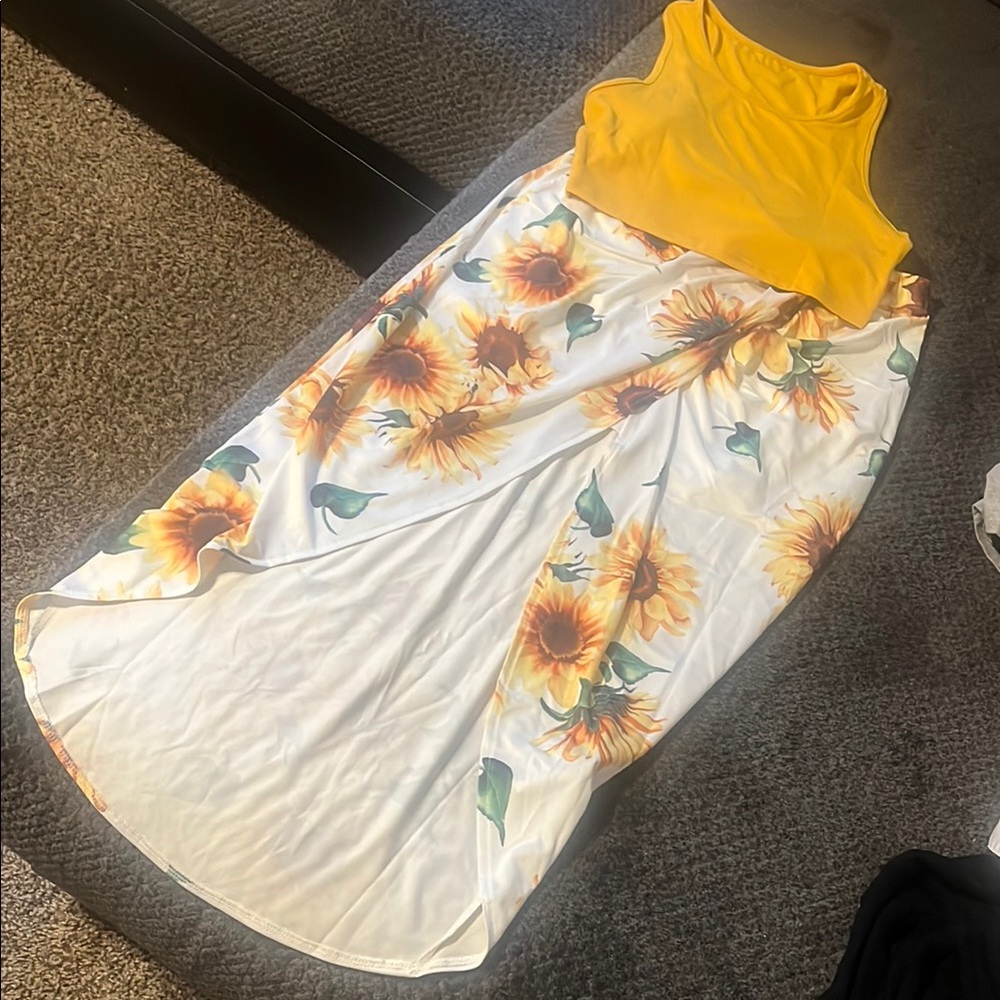 Yellow Top and Sunflower Skirt Set